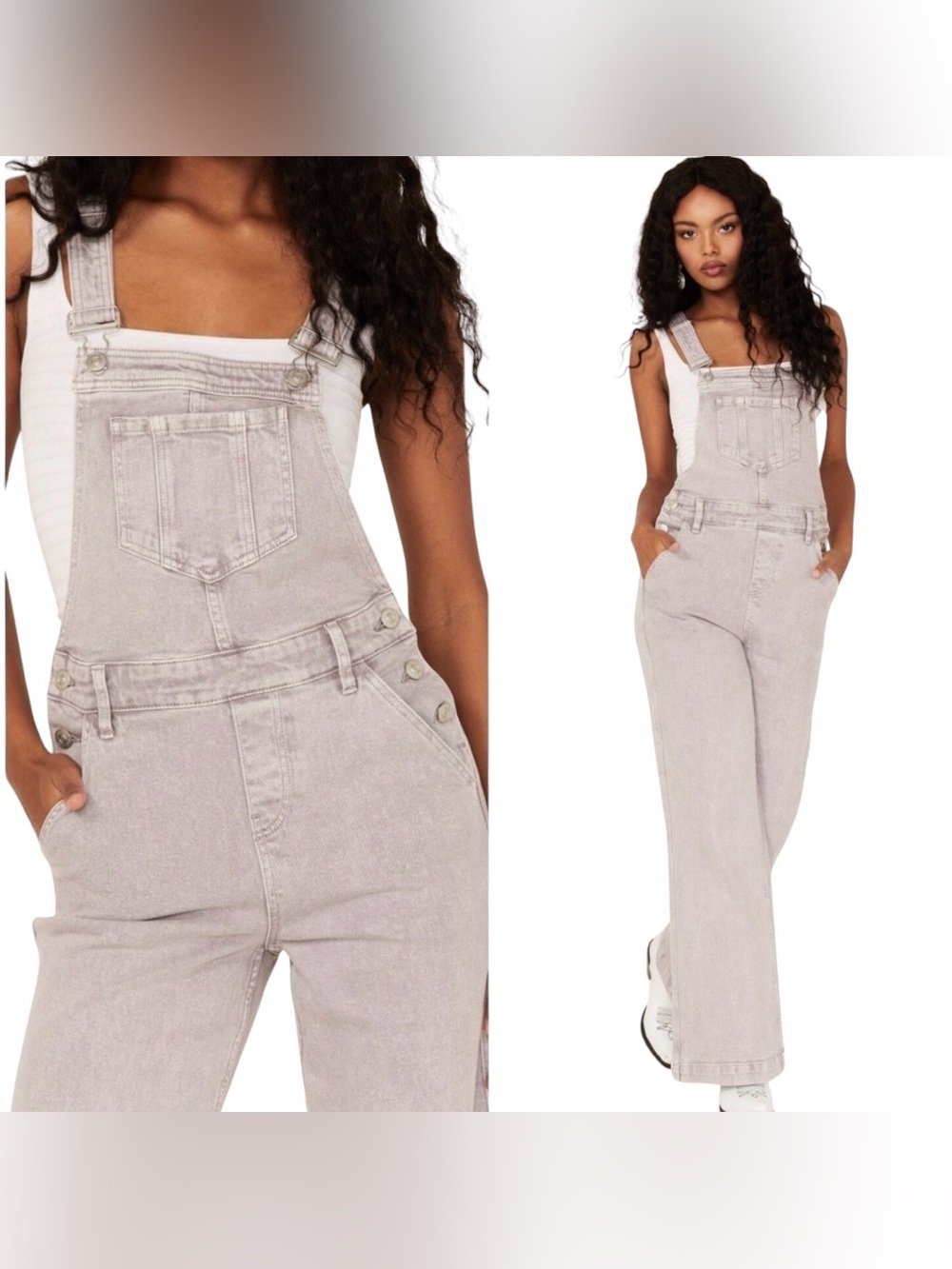 Cleo & Wolf Gray Wide Leg Denim Overalls Size L